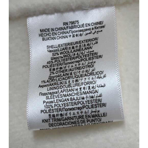 BCBG Max Azria Double Face Wool Blend Cream Wrap Coat Hooded Large Womens - Picture 10 of 12